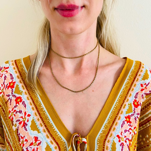 Gold tone rope pendant chain choker necklace 32” - Picture 1 of 5